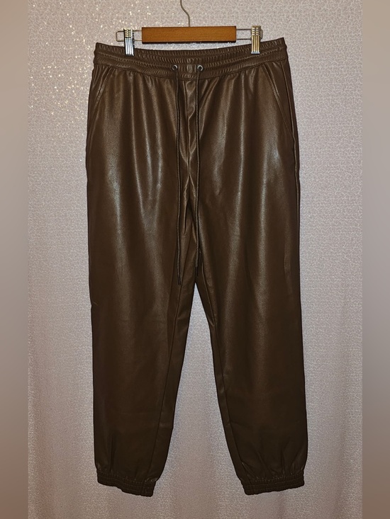 A. New Day Pants - Brown Faux Leather Jogger Pants - Classic Casual